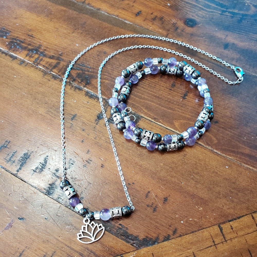 Handmade necklace and memory bracelet set